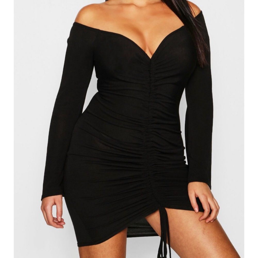 Black rouched body con dress. Brand new!
